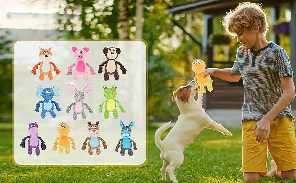 Squeaky Plush Dog Chew Toy | Crinkle & Cotton Rope Interactive Puppy Toy