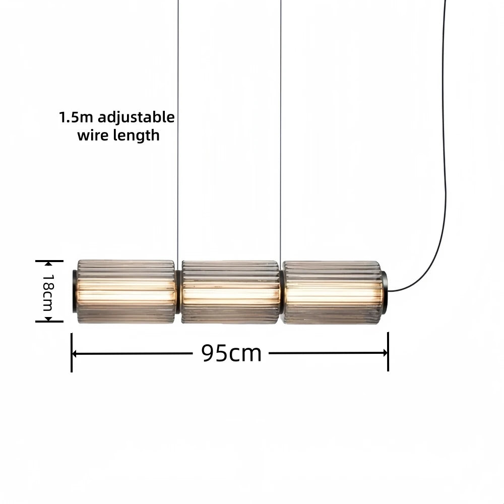 Nordic LED Pendant Light Smoke Gray Glass | Long Stripe Hanging Lamp for Dining Room