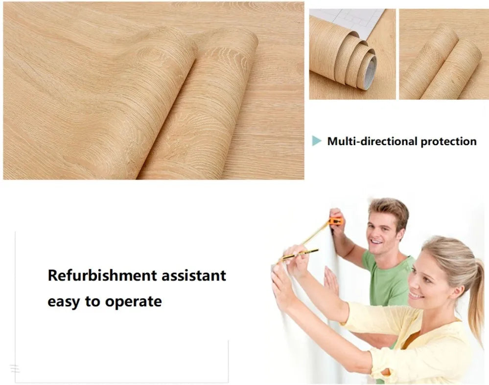 PVC Self-Adhesive Waterproof Wallpaper Roll | Wood Grain Vinyl Sticker for Home Decor