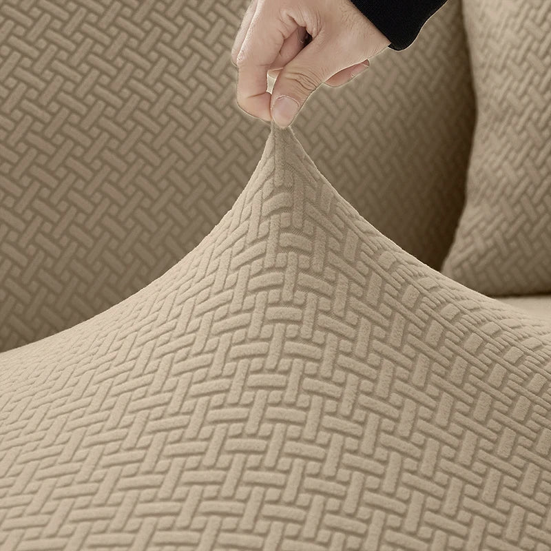 Jacquard Elastic Sofa Slipcover | Twill Pattern Furniture Protector for Living Room
