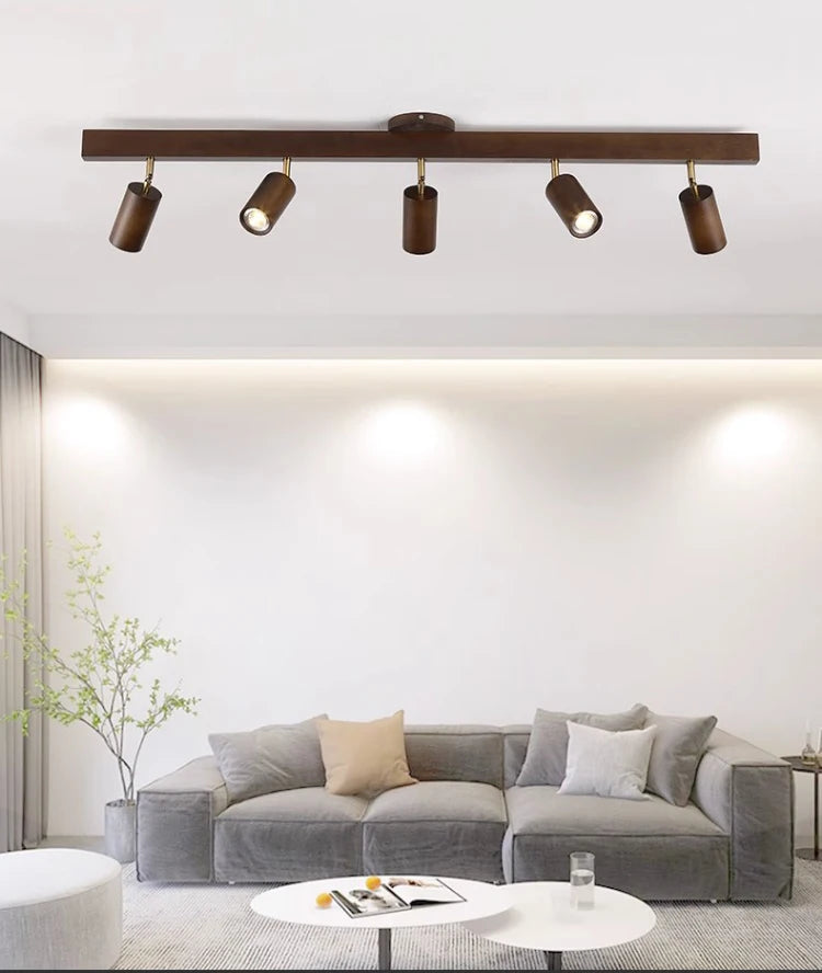 Japanese Wood Chandelier Spotlight | Adjustable Indoor Hallway & Living Room Light