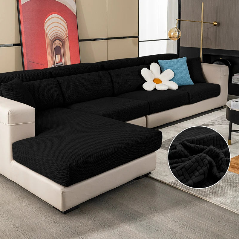 Jacquard Elastic Sofa Slipcover | Twill Pattern Furniture Protector for Living Room
