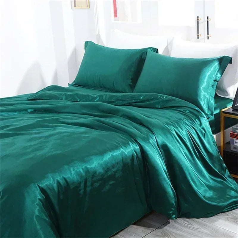 Natural Mulberry Silk Bedding Set | Luxury Satin Duvet Cover & Sheets King Queen
