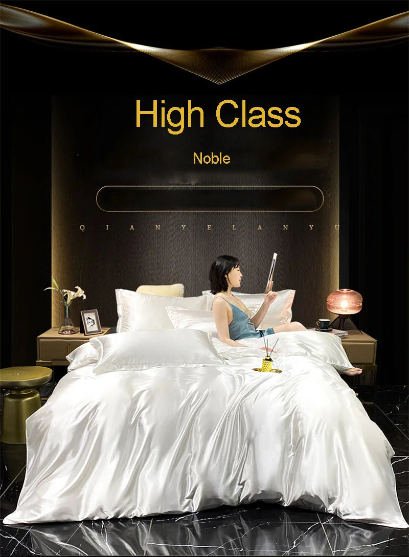 Natural Mulberry Silk Bedding Set | Luxury Satin Duvet Cover & Sheets King Queen