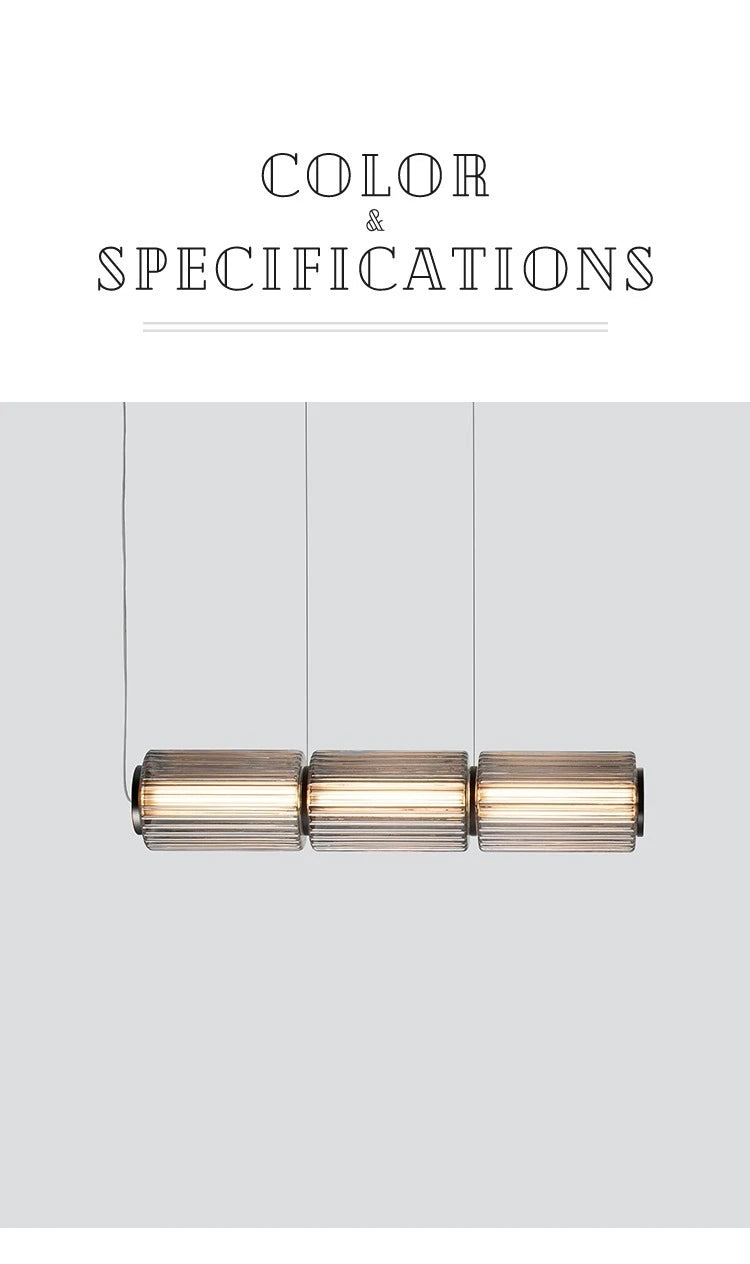 Nordic LED Pendant Light Smoke Gray Glass | Long Stripe Hanging Lamp for Dining Room