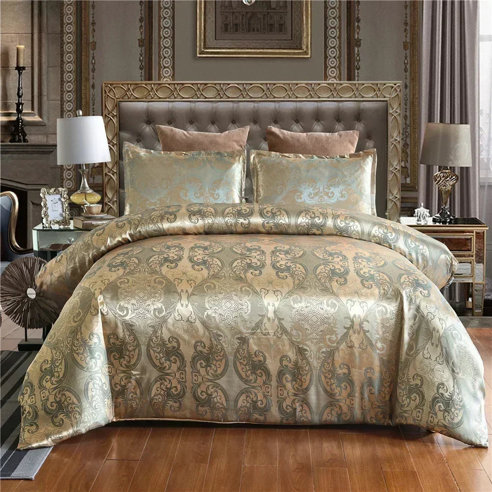Luxury Satin Jacquard Duvet Cover Set | European Wedding Bedding King Queen Size