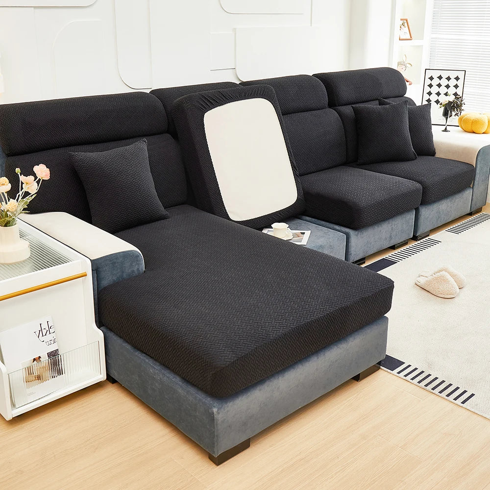 Jacquard Elastic Sofa Slipcover | Twill Pattern Furniture Protector for Living Room