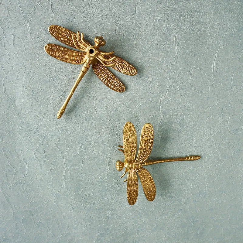 Nordic Gold Dragonfly Brass Cabinet Pull | Luxury Single Hole Kitchen Drawer Handle