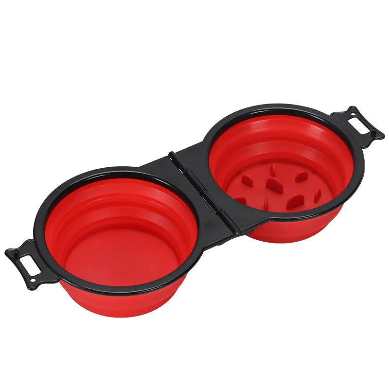 Foldable 2-in-1 Dog Dual Bowl | Portable Outdoor Travel Food & Water Feeder