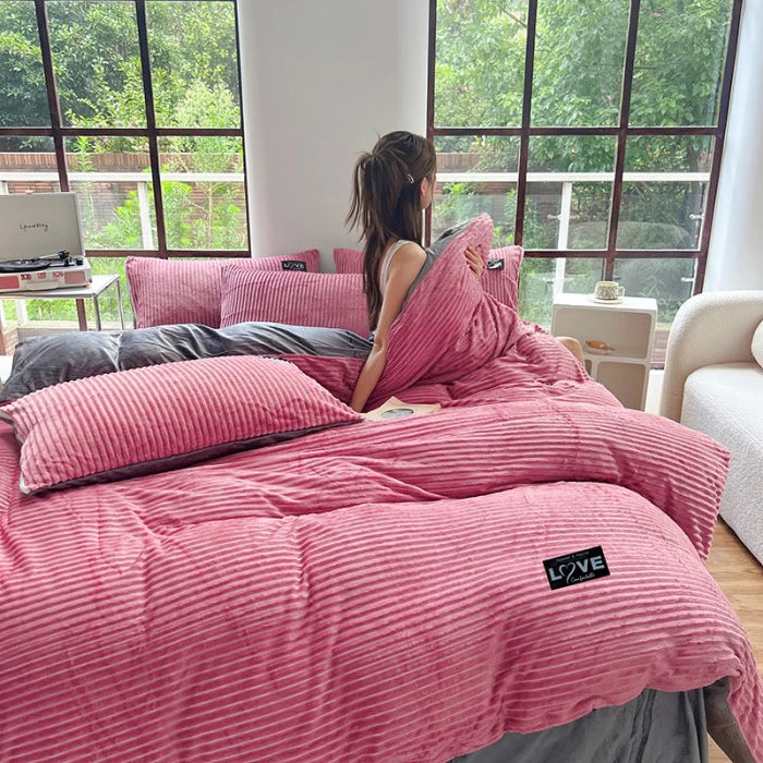 3PCS Winter Coral Fleece Bedding Set | Thick Duvet Cover & Pillowcase King Queen Twin