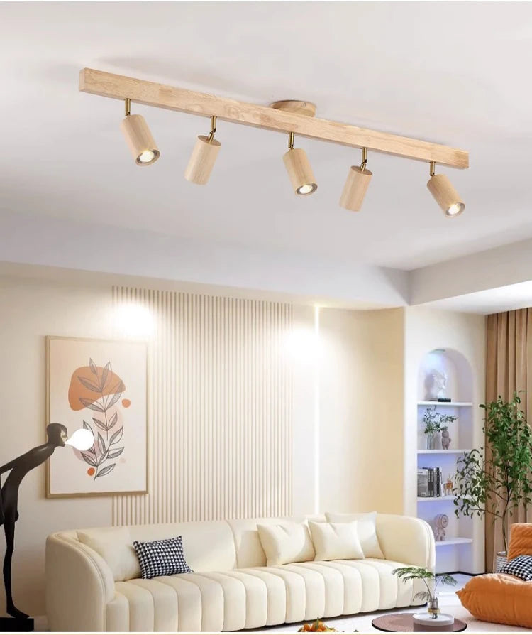 Japanese Wood Chandelier Spotlight | Adjustable Indoor Hallway & Living Room Light