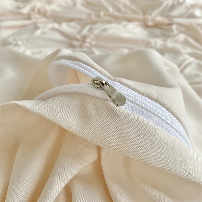 3D Twist Flower Pinch Pleated Bedding Set | Luxury Duvet Cover Queen & Double Size