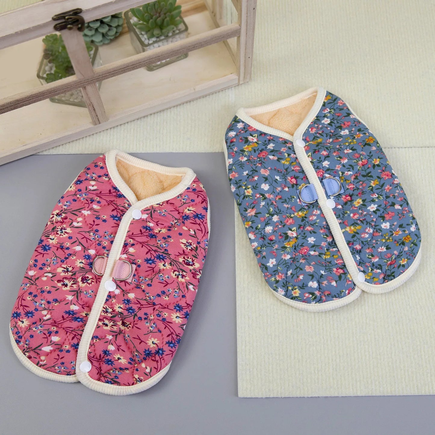 Floral Fleece Dog Vest Jacket | Luxury Winter Coat for Small Dogs