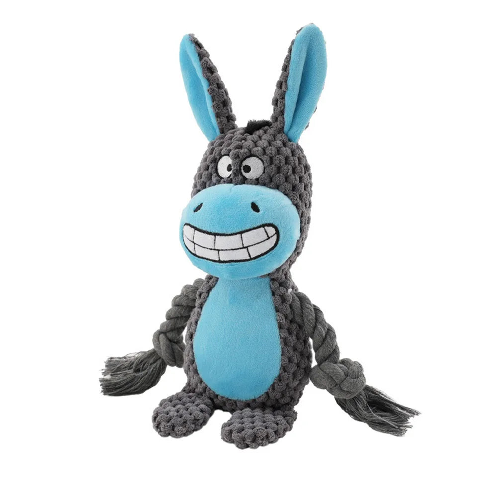 Squeaky Plush Dog Chew Toy | Crinkle & Cotton Rope Interactive Puppy Toy