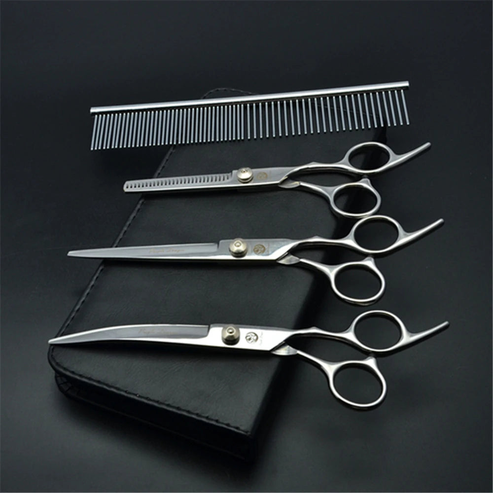 Stainless Steel Dog Grooming Scissors Set | Cutting, Thinning & Curved Shears