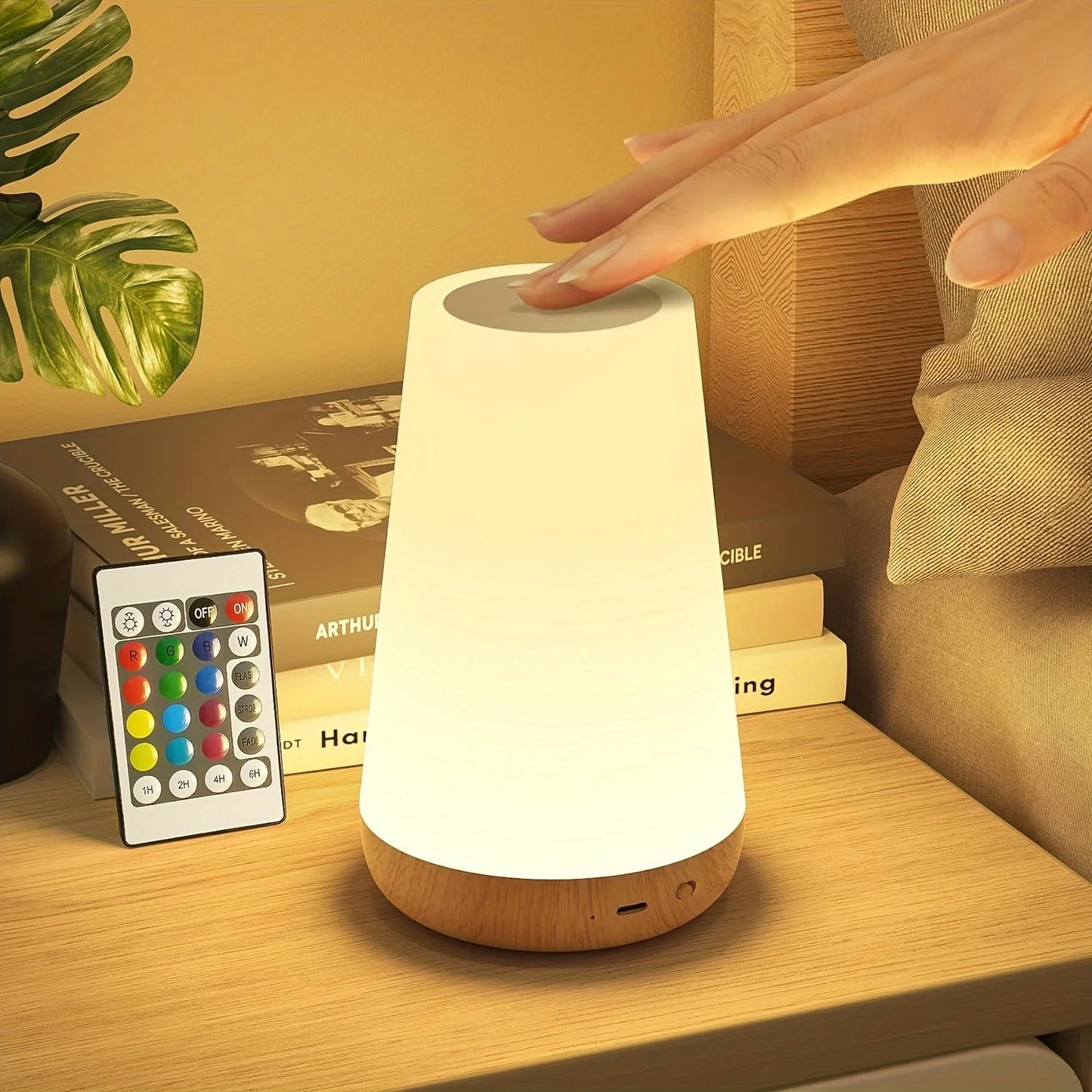 RGB 13-Color LED Night Light | Rechargeable Touch & Remote Dimmable Bedside Lamp