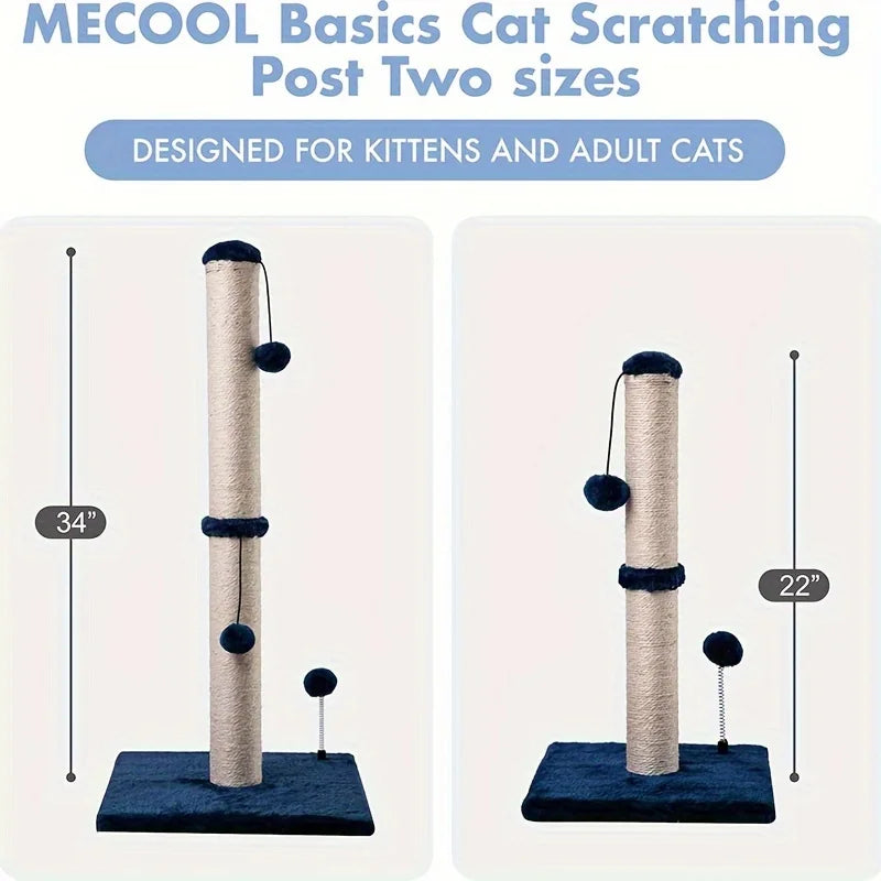 34-Inch Sisal Cat Scratching Post | Indoor Tree with Hanging Ball for Adult Cats