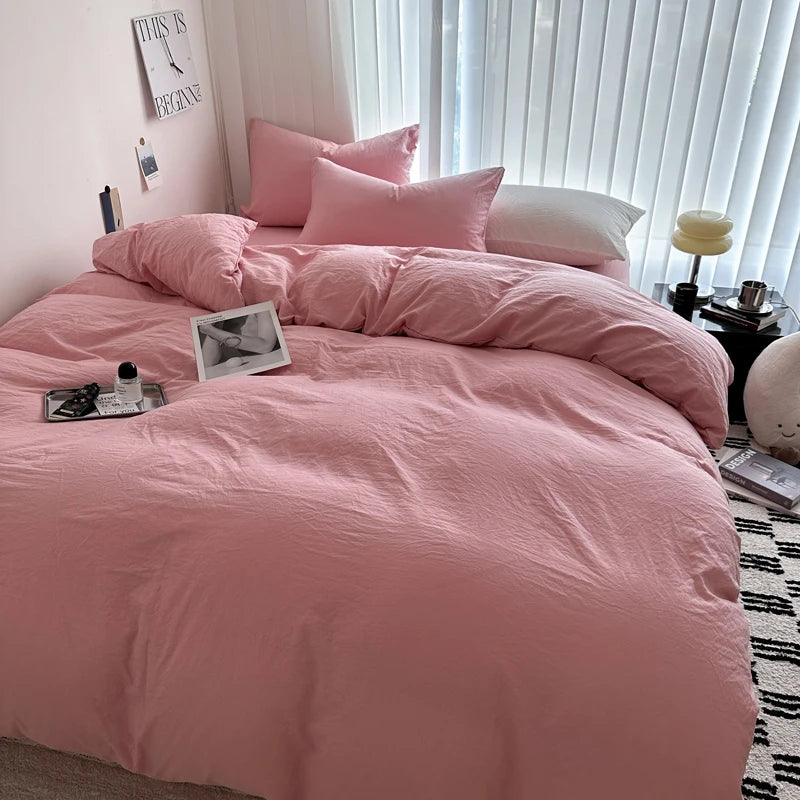 Solid Cotton Bed Linen Bedding Set | Duvet Cover, Sheet & Pillowcase King Queen Twin