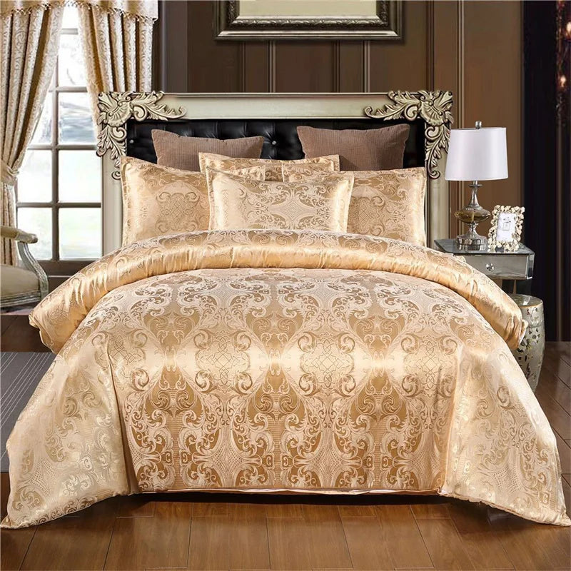 Luxury Satin Jacquard Duvet Cover Set | European Wedding Bedding King Queen Size