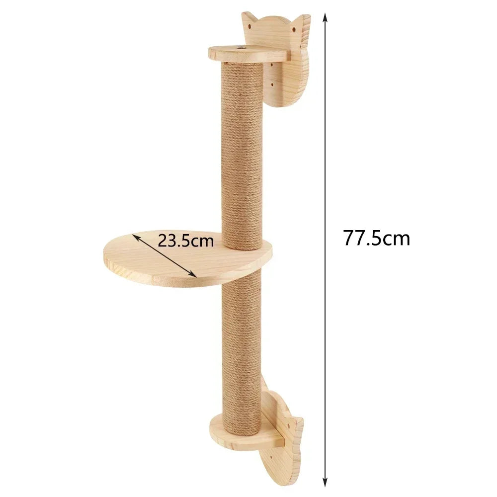 Wall Mounted Wooden Cat Climbing Shelf & Bridge | Safety Net Steps for Cats & Kittens