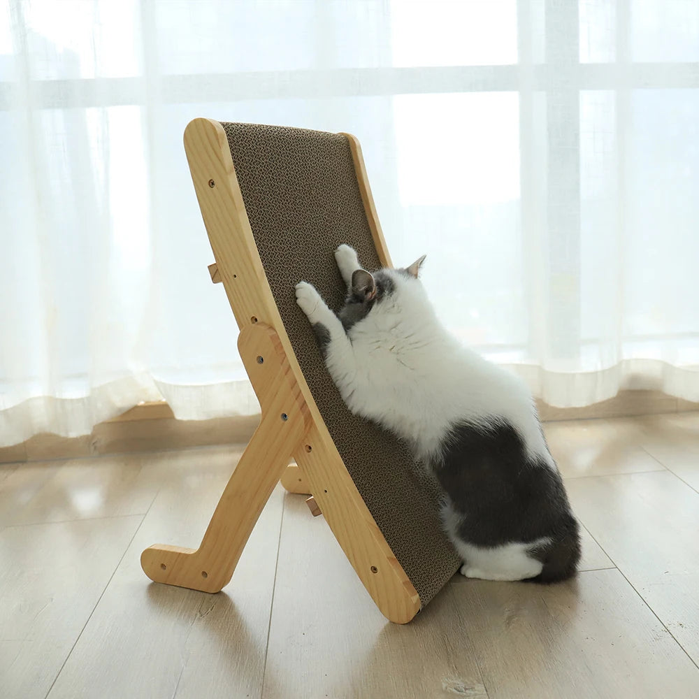 3-in-1 Wood Cat Scratch Board Bed | Vertical Nail Grinding Scraper Mat
