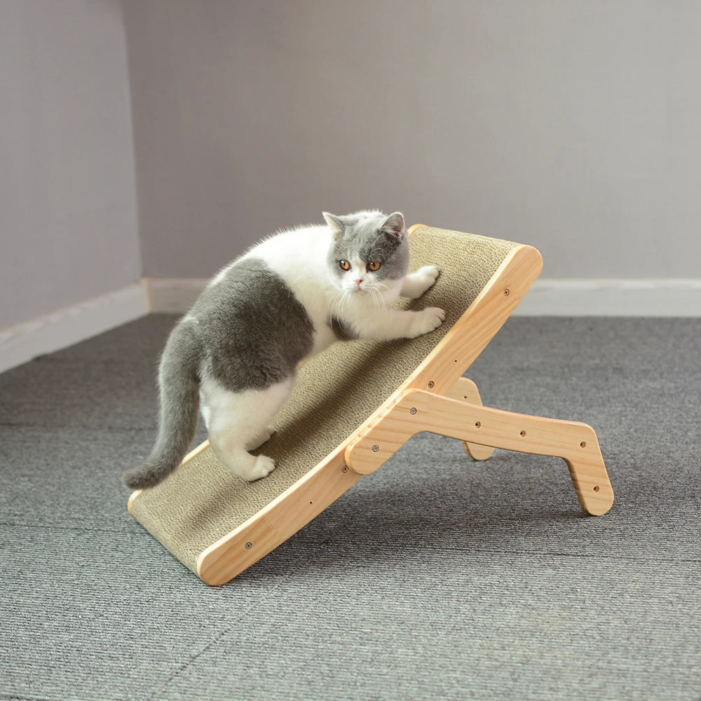 3-in-1 Wood Cat Scratch Board Bed | Vertical Nail Grinding Scraper Mat
