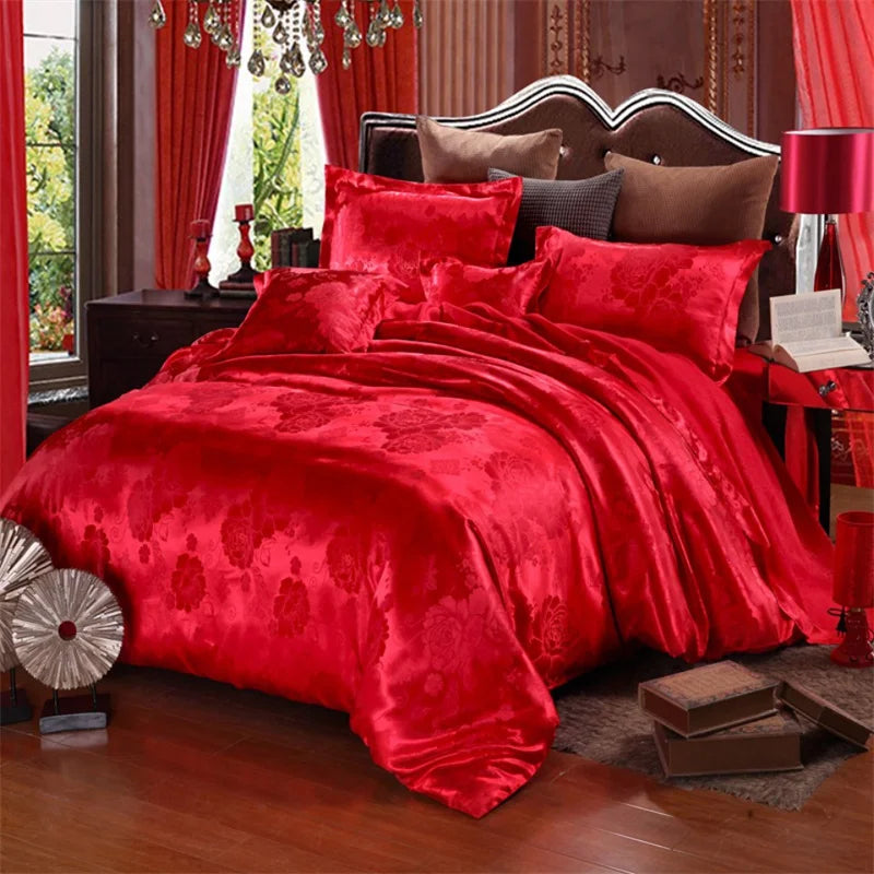 Luxury Satin Jacquard Duvet Cover Set | European Wedding Bedding King Queen Size
