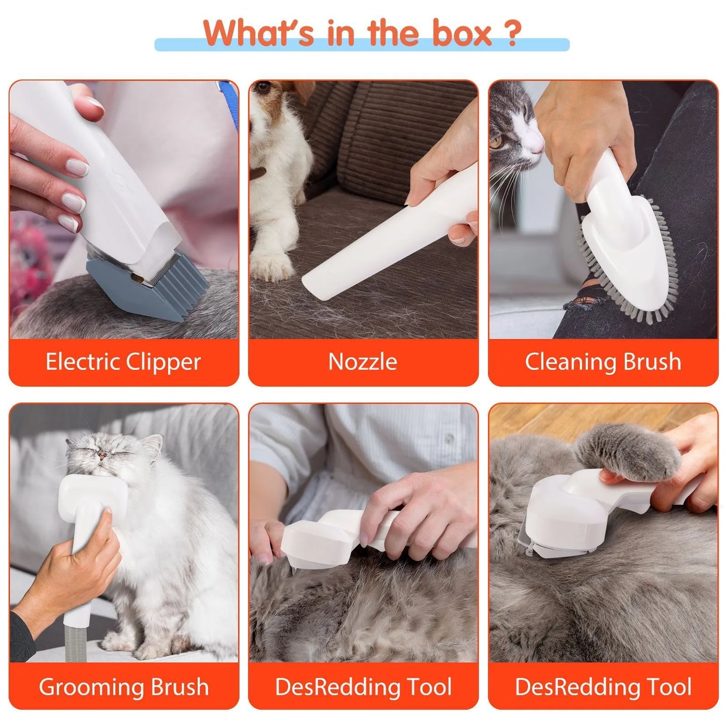 Pet Grooming Kit & Vacuum Clipper | 6-Size Guide Combs for Cats