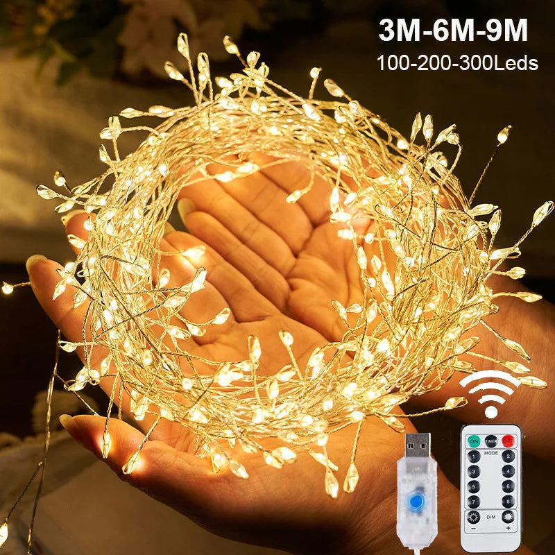 USB LED Firecracker String Fairy Lights | Remote Control Garland for Party & Garden