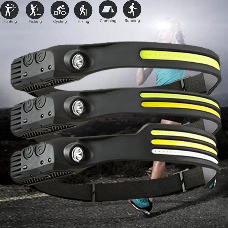 USB Rechargeable LED COB Headlamp | 5-Mode Waterproof Sensor Head Flashlight