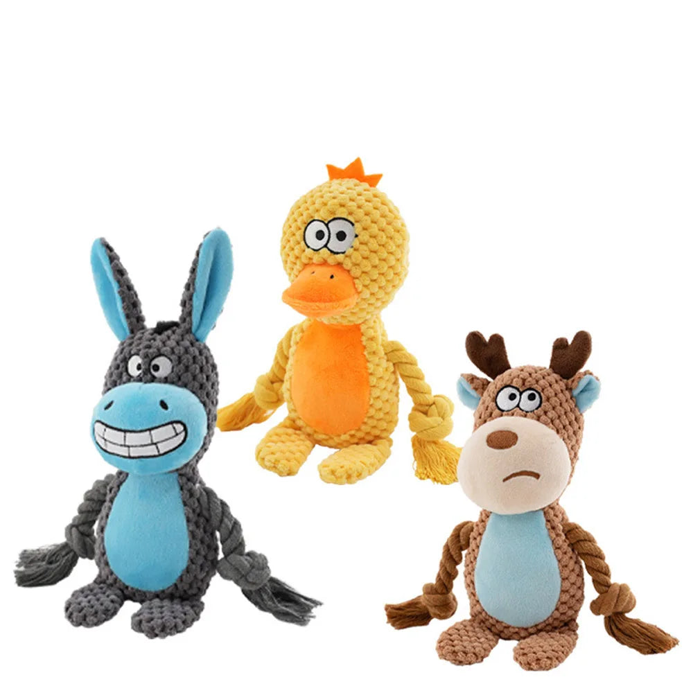 Squeaky Plush Dog Chew Toy | Crinkle & Cotton Rope Interactive Puppy Toy