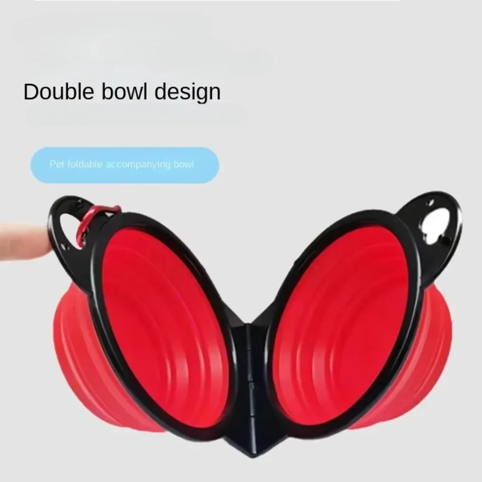 Foldable 2-in-1 Dog Dual Bowl | Portable Outdoor Travel Food & Water Feeder