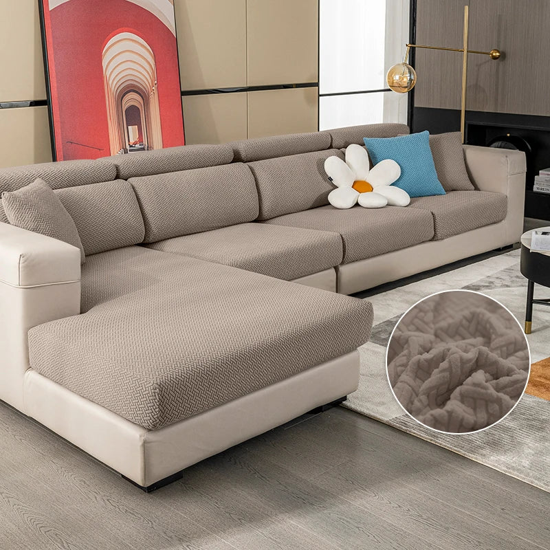 Jacquard Elastic Sofa Slipcover | Twill Pattern Furniture Protector for Living Room