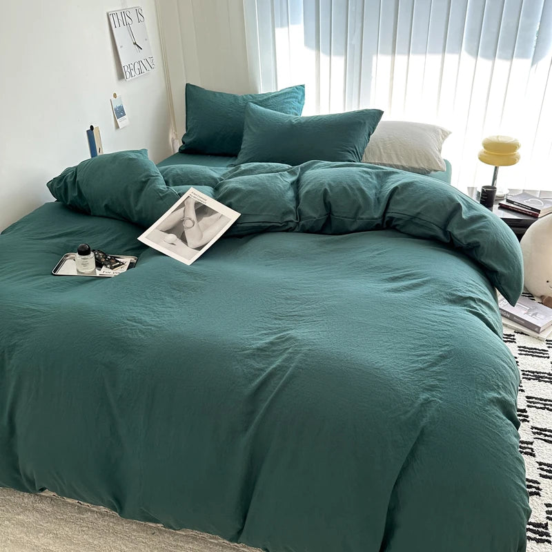 Solid Cotton Bed Linen Bedding Set | Duvet Cover, Sheet & Pillowcase King Queen Twin