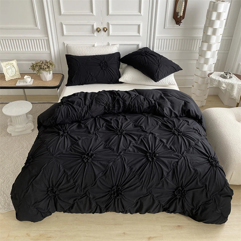 3D Twist Flower Pinch Pleated Bedding Set | Luxury Duvet Cover Queen & Double Size