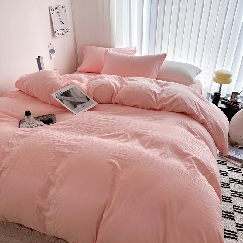 Solid Cotton Bed Linen Bedding Set | Duvet Cover, Sheet & Pillowcase King Queen Twin