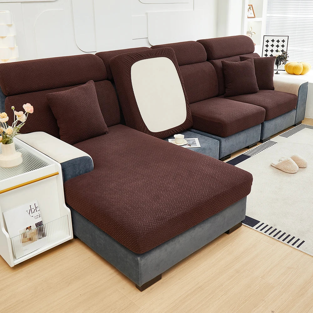 Jacquard Elastic Sofa Slipcover | Twill Pattern Furniture Protector for Living Room