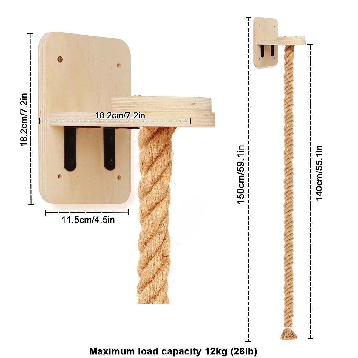 Wall Mounted Wooden Cat Tree Climbing Shelf | Sisal Rope Claw Grinding Indoor Furniture