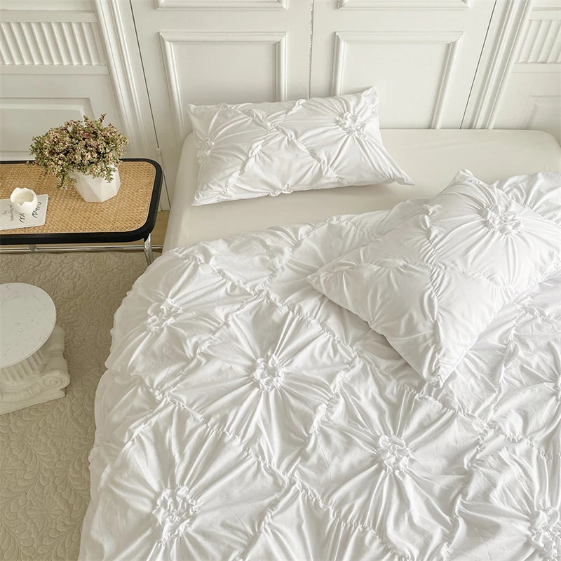 3D Twist Flower Pinch Pleated Bedding Set | Luxury Duvet Cover Queen & Double Size