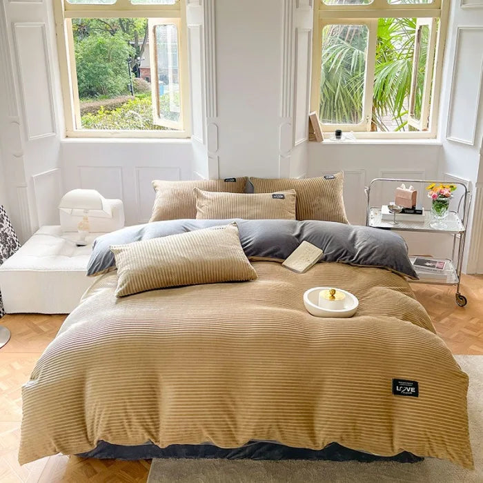 3PCS Winter Coral Fleece Bedding Set | Thick Duvet Cover & Pillowcase King Queen Twin
