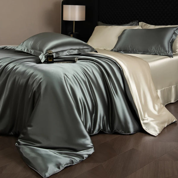Silk Rayon Luxury Bedding Set | Duvet Cover, Fitted Sheet & Pillowcases King Queen Twin