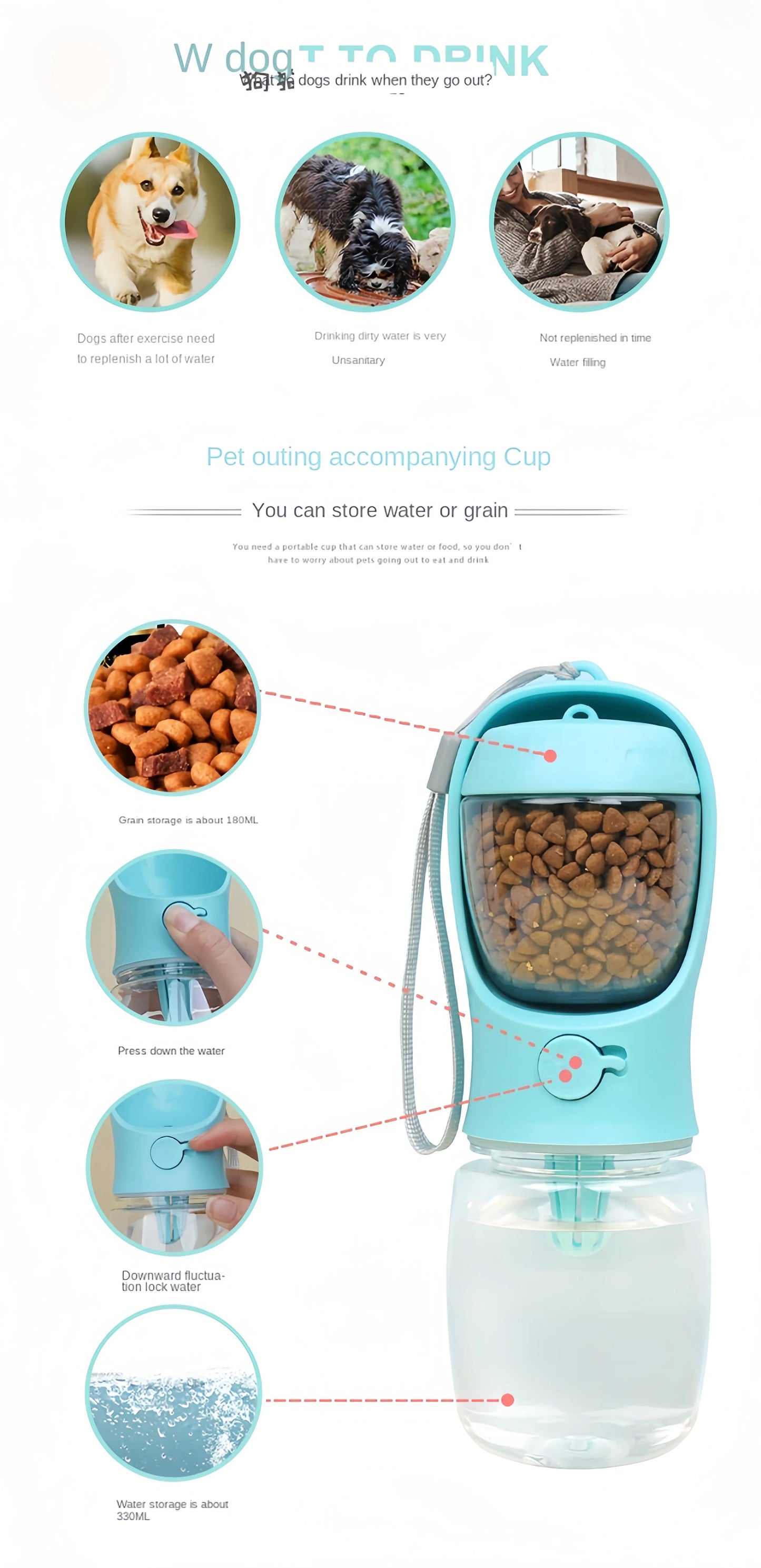 Portable Dog Water Bottle & Food Container | Travel Feeder Bowl for Pets