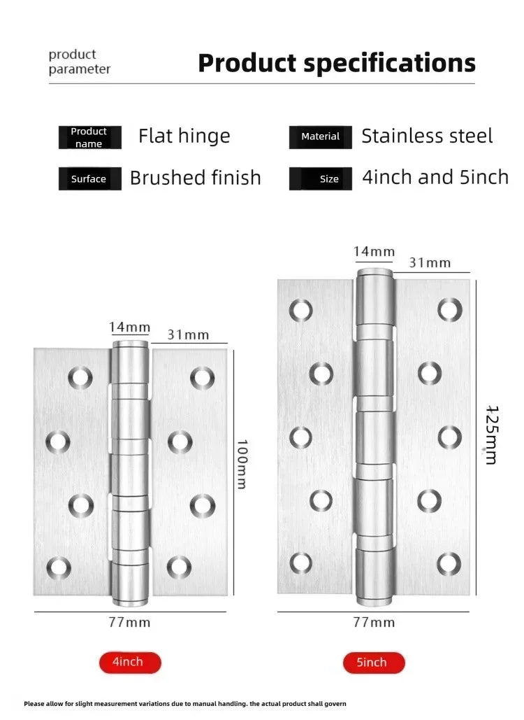 Stainless Steel Silent Door Hinge 4-Inch | Heavy Duty 3mm Thick Bearing Furniture Hardware