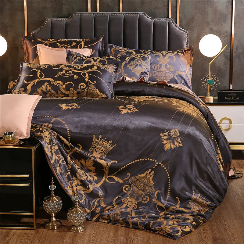 Luxury Satin Jacquard Duvet Cover Set | European Wedding Bedding King Queen Size