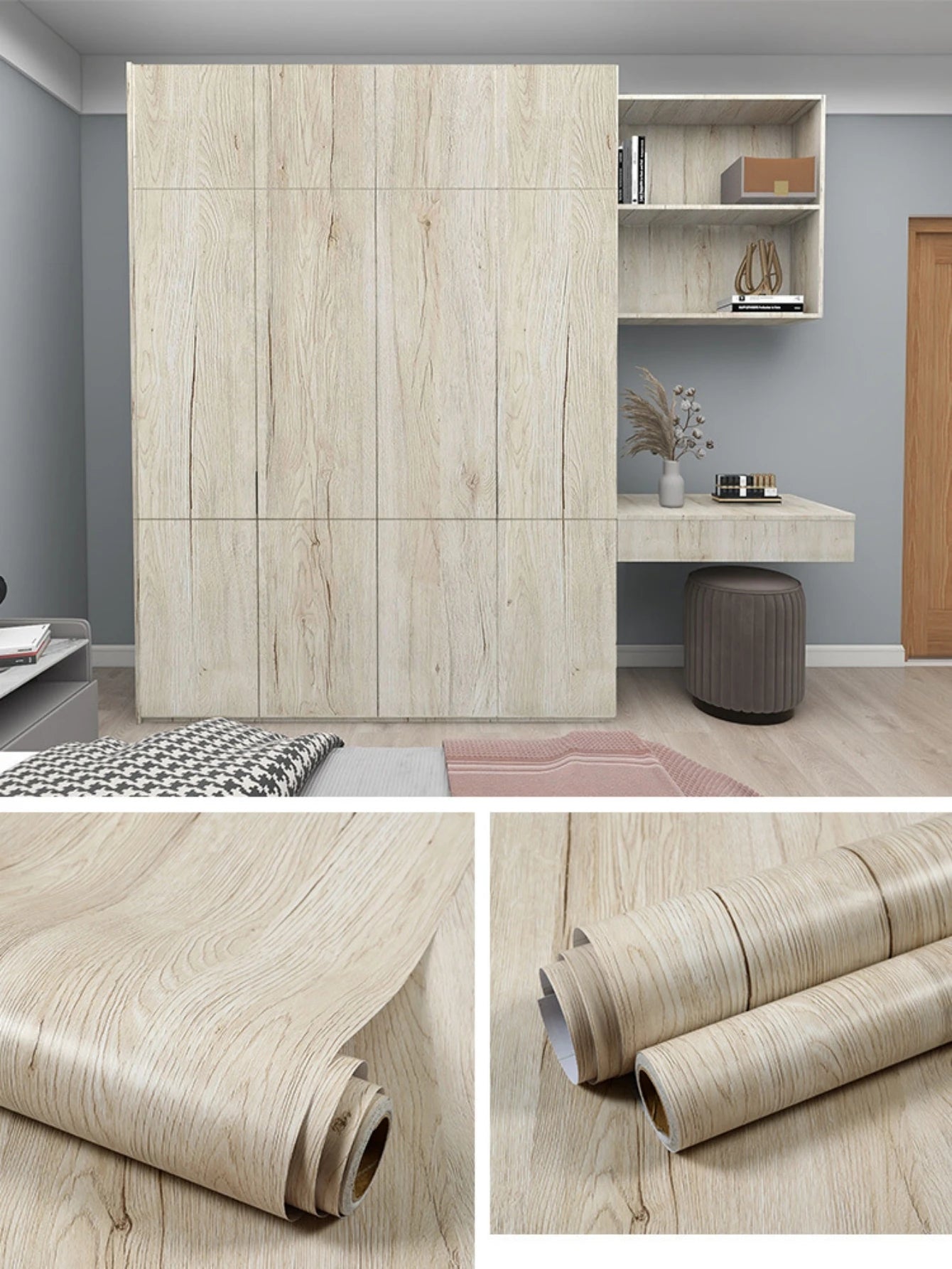 PVC Self-Adhesive Waterproof Wallpaper Roll | Wood Grain Vinyl Sticker for Home Decor
