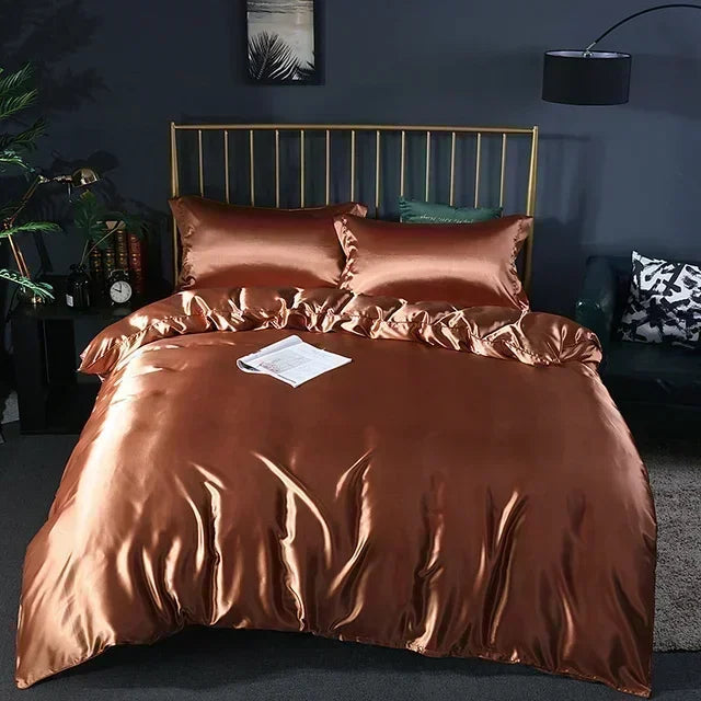 Natural Mulberry Silk Bedding Set | Luxury Satin Duvet Cover & Sheets King Queen