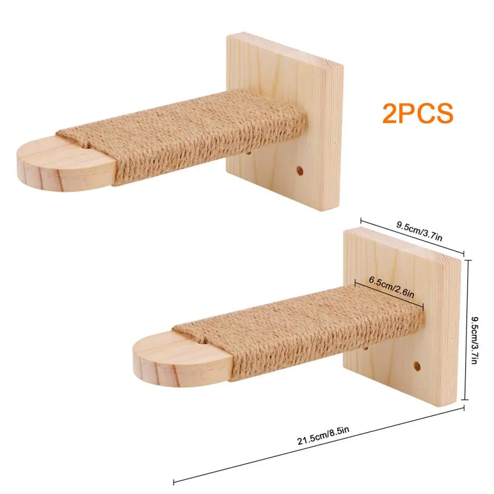 Wall Mounted Wooden Cat Tree Climbing Shelf | Sisal Rope Claw Grinding Indoor Furniture