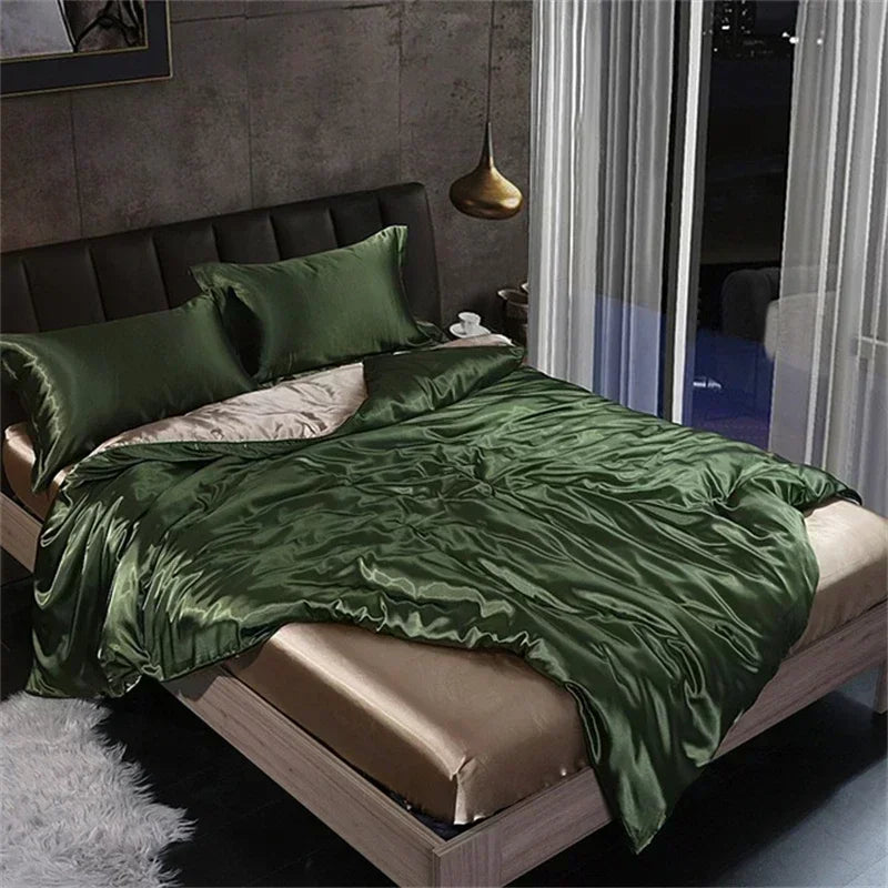 Natural Mulberry Silk Bedding Set | Luxury Satin Duvet Cover & Sheets King Queen