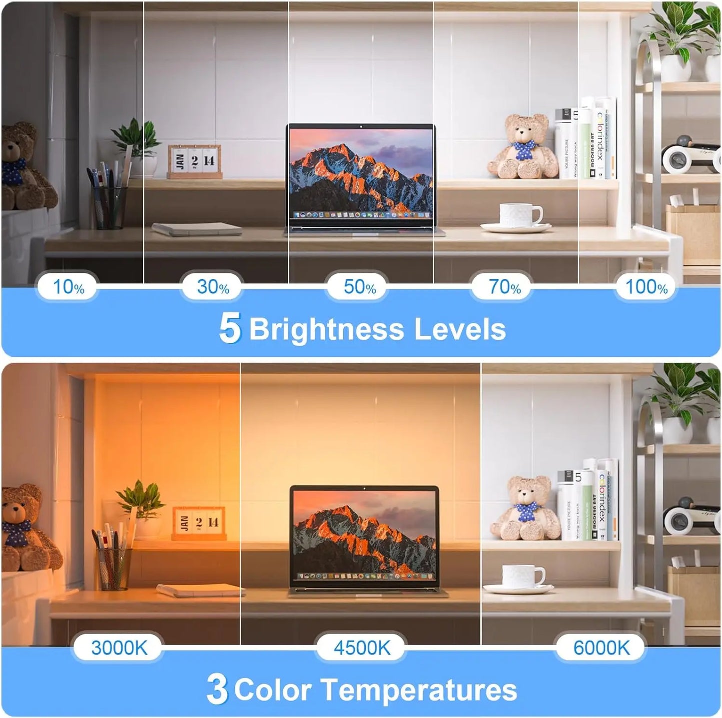 5W Dimmable 3-Color Rechargeable Makeup Night Light | Under Cabinet Closet & Desk Lamp