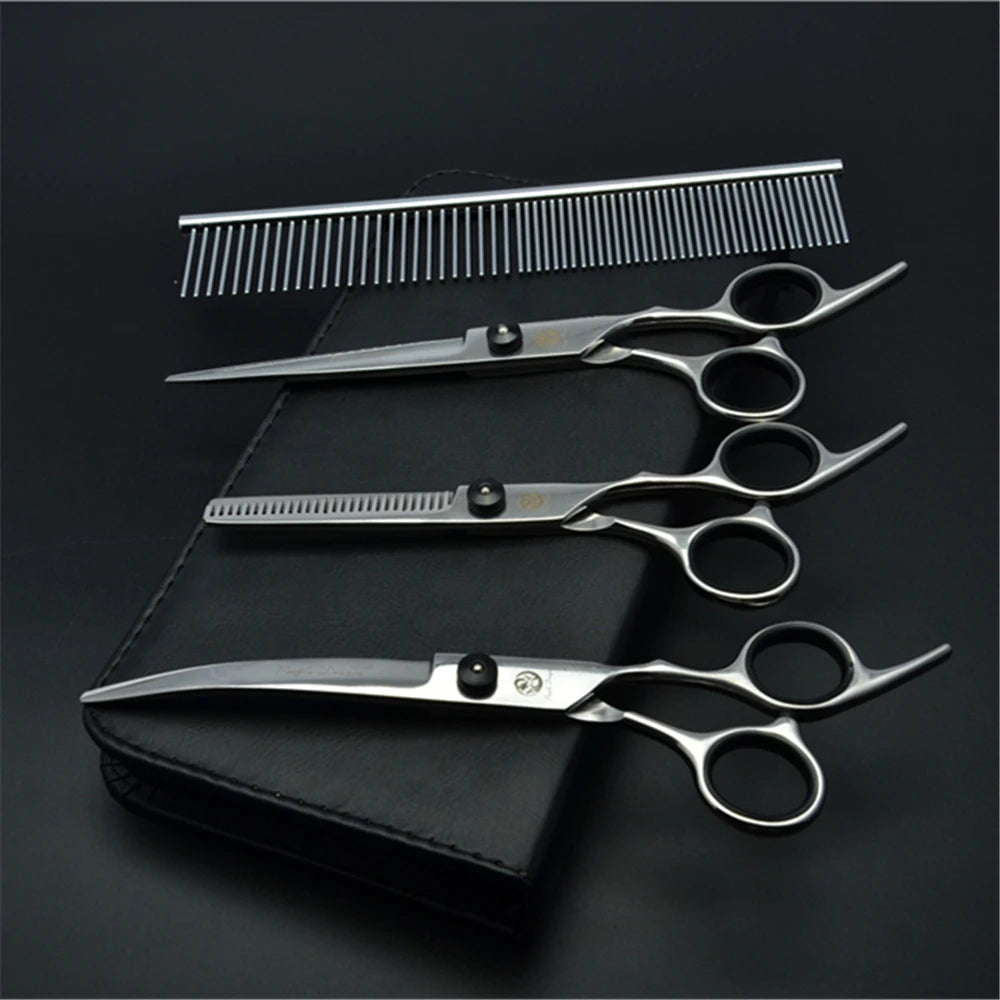 Stainless Steel Dog Grooming Scissors Set | Cutting, Thinning & Curved Shears